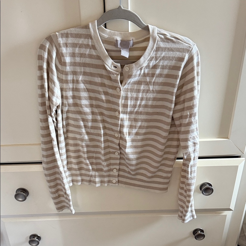 H&M Beige and White Striped Sweater